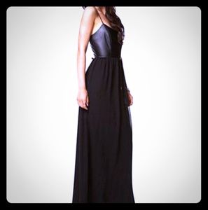 Forever 21 Black Maxi Faux Leather Chiffon Gown
